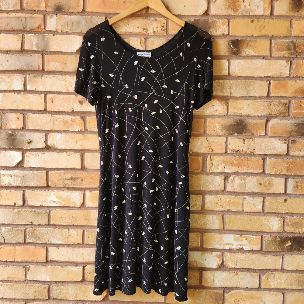 Vintage 90s Y2K Black Floral Nylon Spandex Semi Sheer Dress